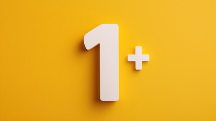 Fototapeta premium 1 Plus Symbol White Number One Yellow Background Minimalist Concept