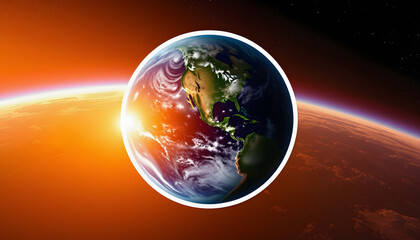 Fototapeta premium View of the planet Earth during a sunrise, sticker style, with white tones