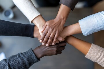 Collaboration and teamwork among diverse hands, symbolizing unity and support in a professional environment