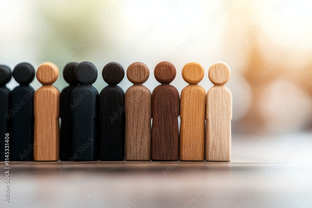 Aufkleber diverse wooden figures lined up in a harmonious arrangement representing unity and community at a br