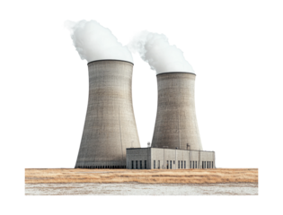 Cooling Towers with Steam on Transparent Background