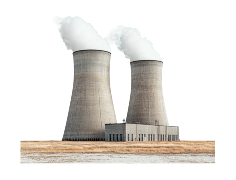Cooling Towers with Steam on Transparent Background