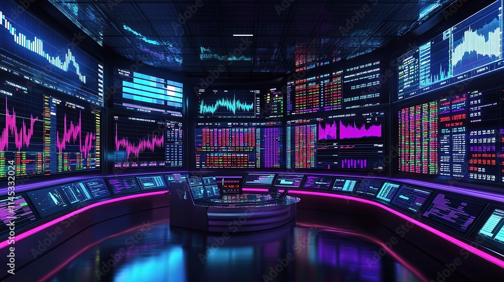Aufkleber dynamic stock market interface with bright multicolored graphics