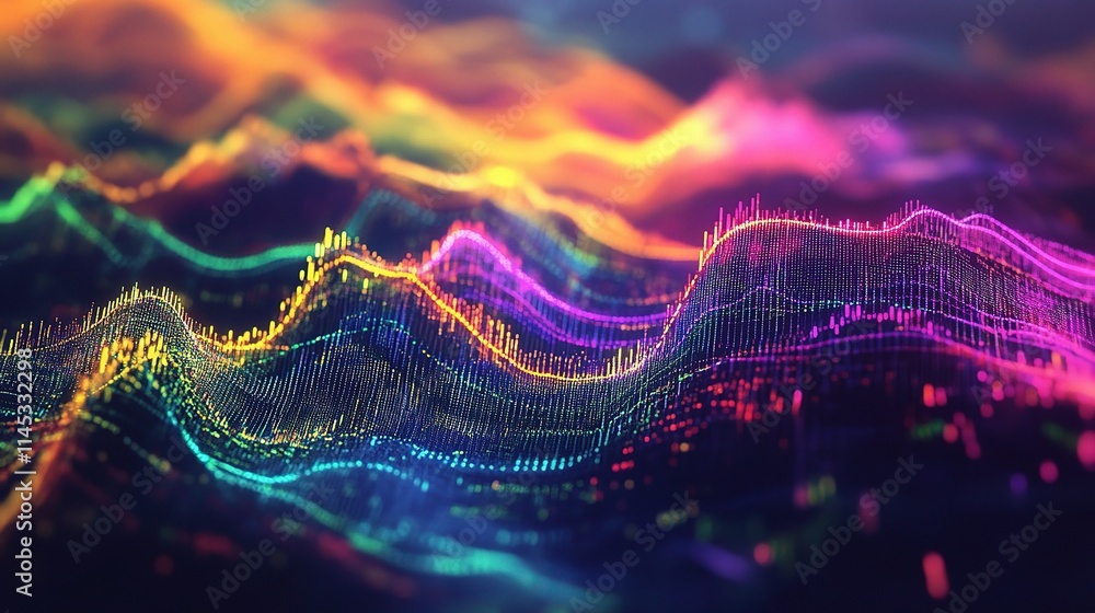 Poster vibrant dynamic market graph with colorful data visualization