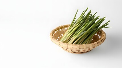 Fresh Lemongrass Stalks in a Woven Basket