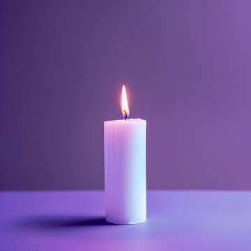fired white candle against a purble background