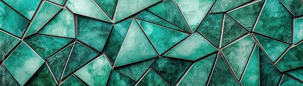Poster geometric design of angular shapes in various shades of green with textured surfaces for creative pr