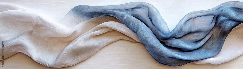 Poster elegant flow of soft fabric in white and blue tones creating a serene and calming visual for art and