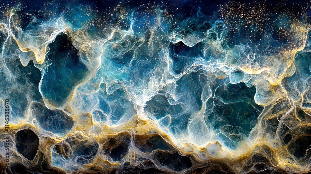 Poster abstract fluid art background with swirling patterns in blue and gold tones for creative design and 