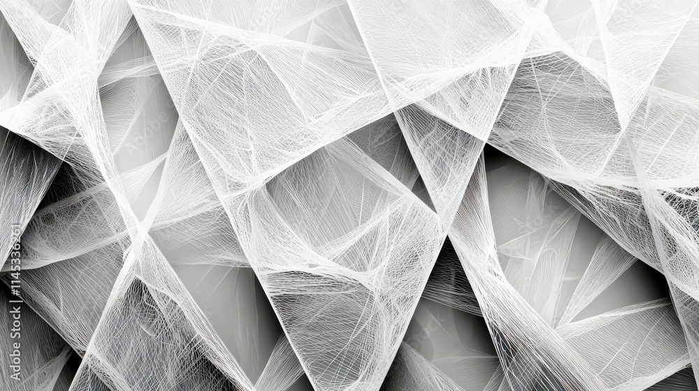 Poster intricate abstract pattern of white lines crisscrossing across a grey background in a modern artisti