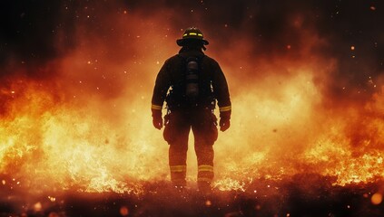 Obraz premium Firefighter Facing the Flames