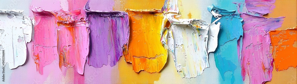 Poster abstract expression of colorful paint strokes blending harmoniously on a canvas displaying vibrant h