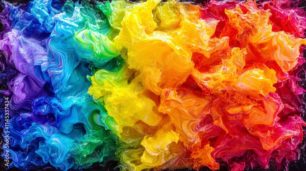 Poster vivid swirls of colorful abstract patterns in rainbow hues with fluid dynamics and rich textures for