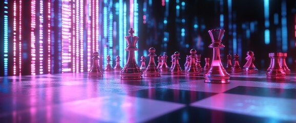 Chessboard Under Neon Lights