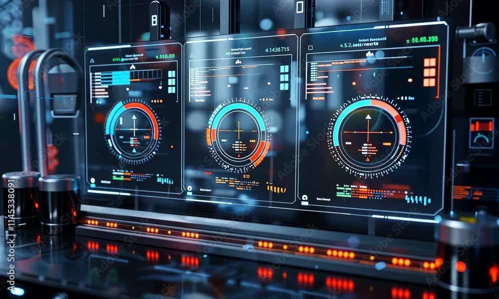 Poster futuristic tech dashboard with holographic displays in high-tech environment