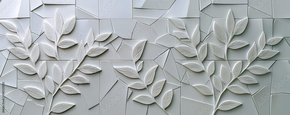 Poster elegant and modern leaf motif wall sculpture with textured details in contemporary interior design s