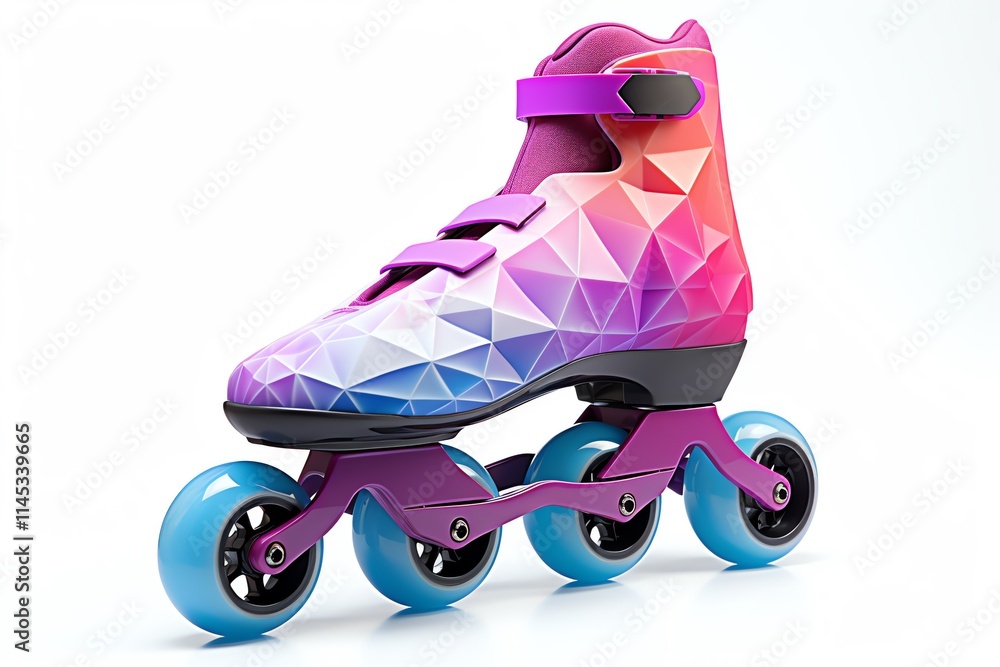 Poster colorful inline skate with geometric pattern on white background.