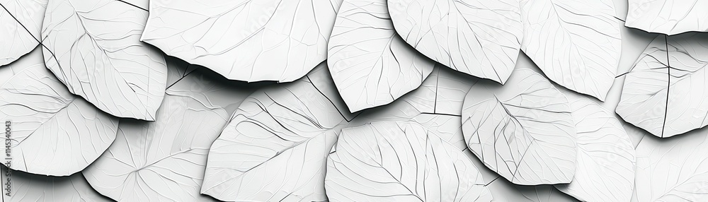 Poster nature's artistry: close-up of intricately textured white leaves creating a soft yet striking minima