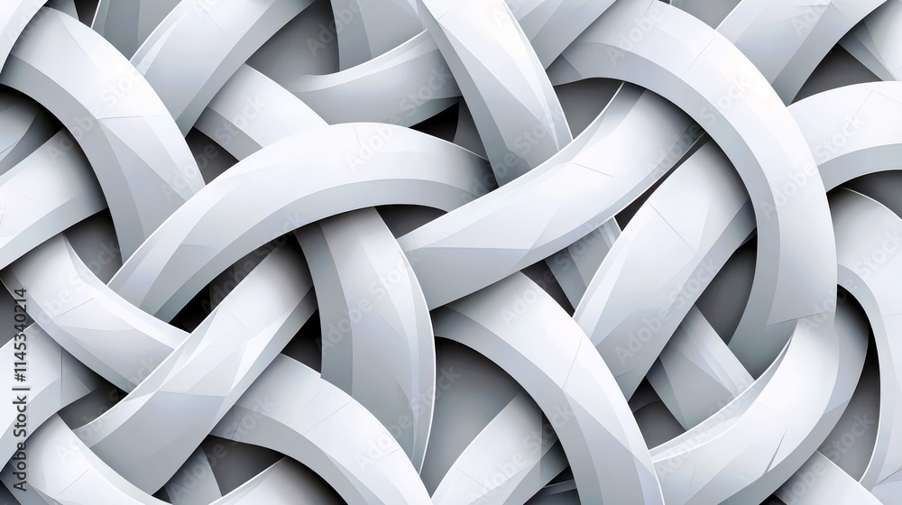 Poster intricate white abstract design of interwoven curved strips creating a modern artistic pattern ideal