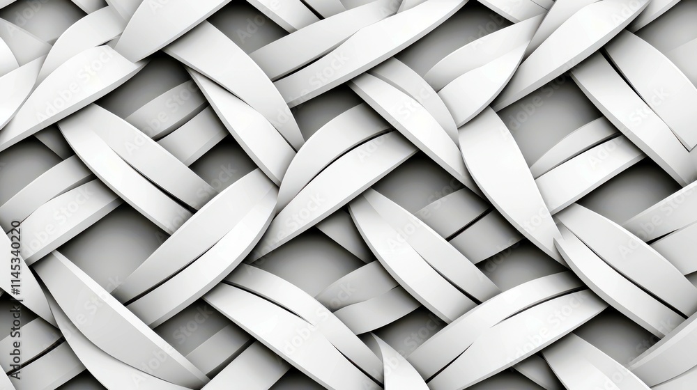 Poster abstract background of intricately woven white ribbons creating a textured pattern, suitable for mod