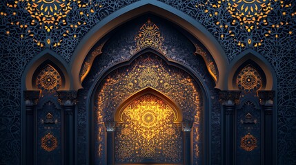 Obraz premium Intricate Islamic Architecture Illuminated by Warm Light