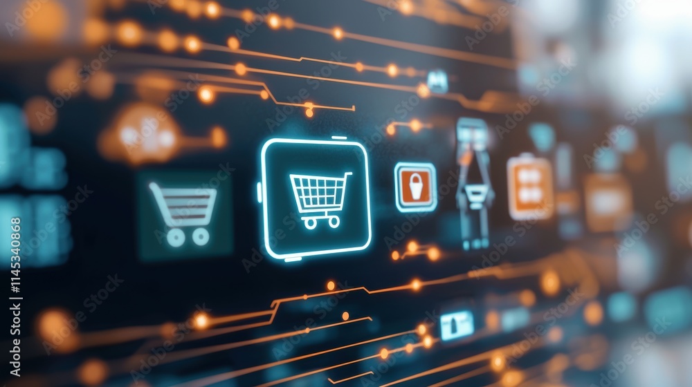 Poster digital transformation concepts for ecommerce businesses. digital shopping interface featuring cart 