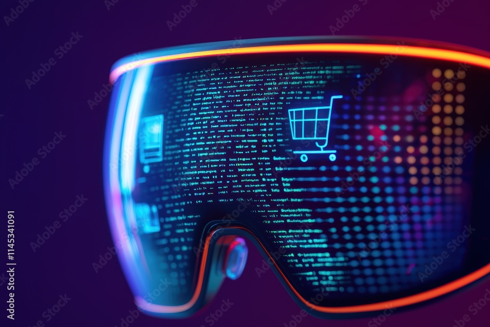 Poster digital transformation concepts for ecommerce businesses. smart glasses displaying digital data and 
