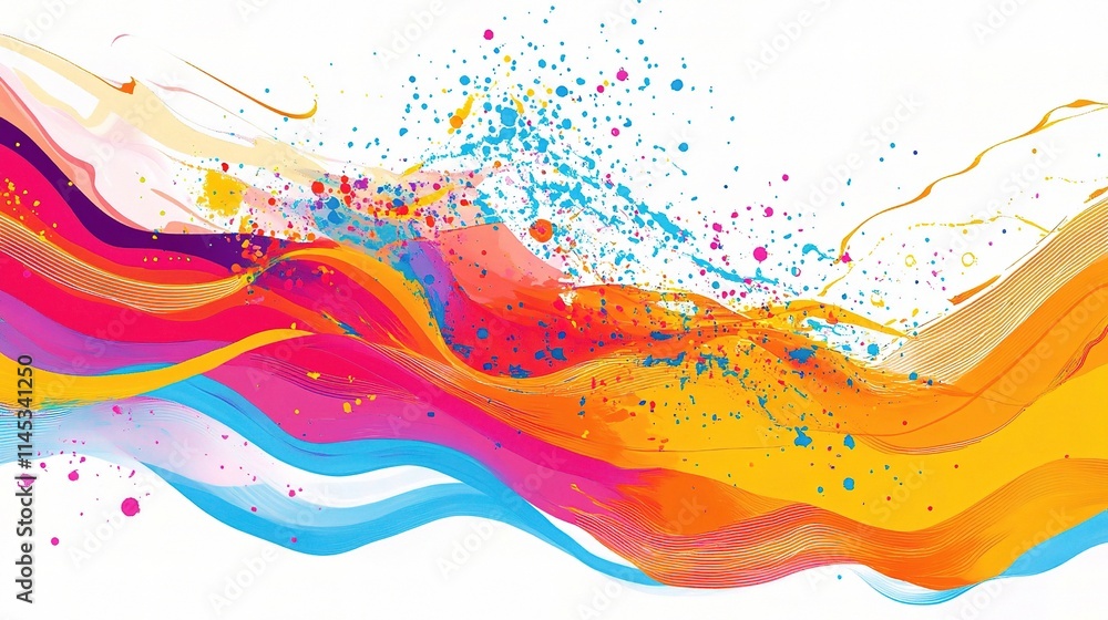 Poster vivid abstract waves and splashes of color in artistic design