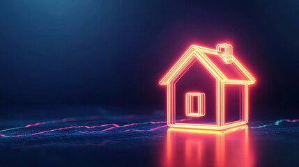 Housing investment demand Concepts. Neon house silhouette glowing against a dark background with colorful lines.