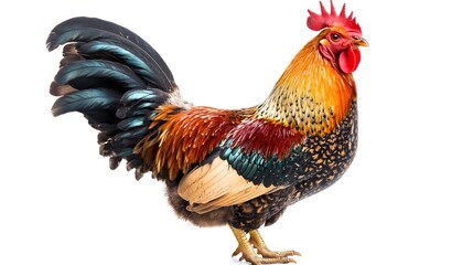 Fototapeta premium A Vibrant Rooster Stands Against A White Background