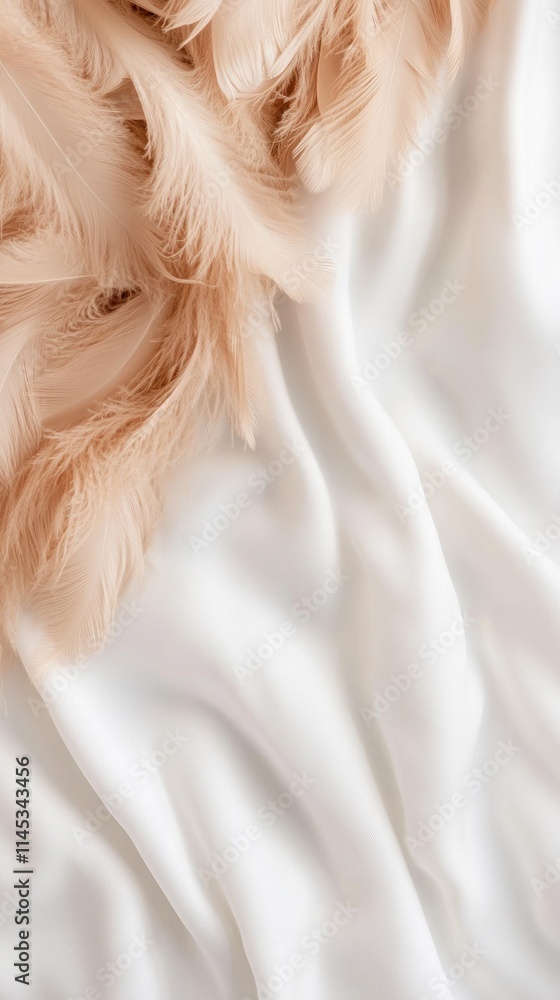 Poster delicate eiderdown feathers cluster together showcasing their fine details against a soft neutral ba