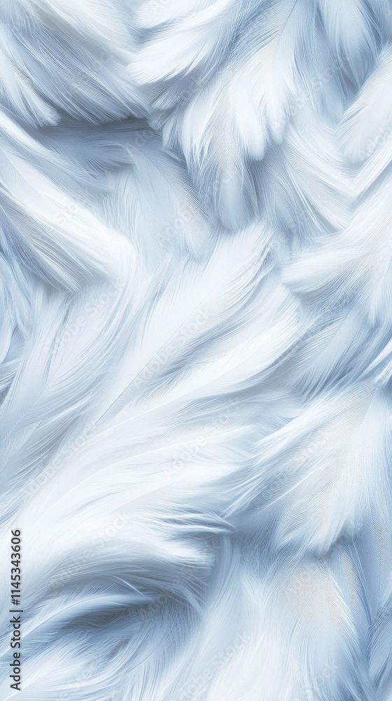 Poster Close-up view of eiderdown feathers displaying exquisite fluffiness and texture complemented by ample negative space. Ideal for backgrounds in bedding and product advertising