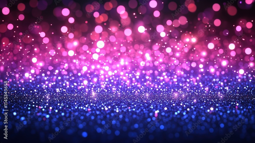 Poster a vibrant gradient background transitioning from pink to blue. twinkling bokeh lights create a festi