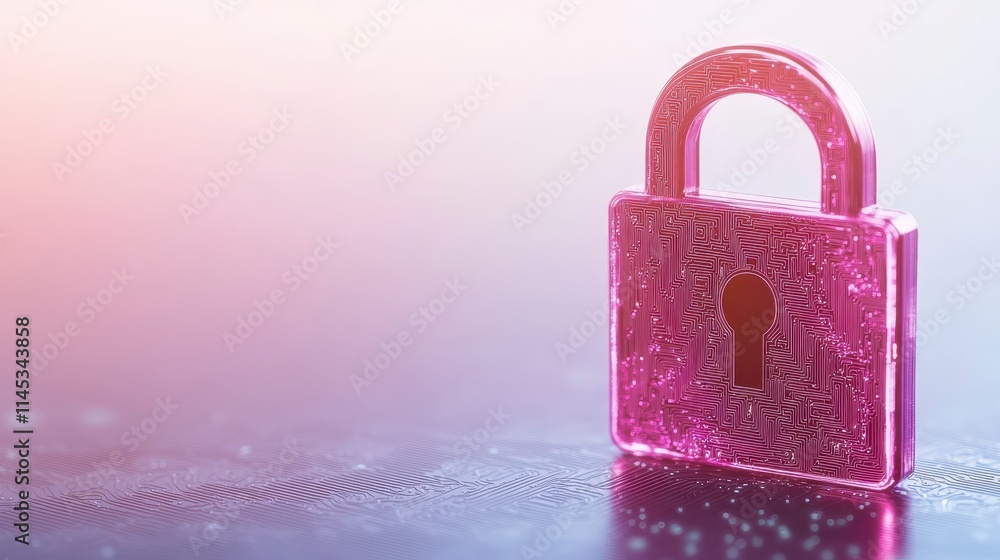 Poster a pink padlock sits on a surface, symbolizing security and protection, with a soft gradient backgrou