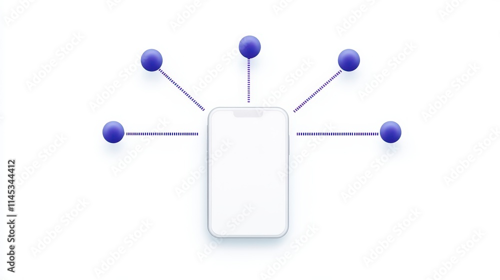 Poster a minimalist depiction of a smartphone connected to several nodes, representing digital networking o