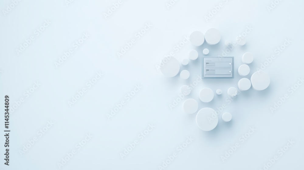 Aufkleber a minimalist layout with white circles surrounding a central card on a light background creates a cl