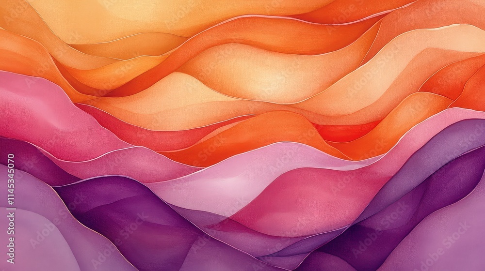 Poster abstract flowing wave pattern in orange and purple hues. soft gradient colors and smooth lines creat