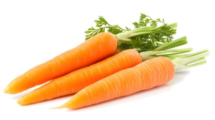 Three Fresh Carrots with Green Tops Isolated