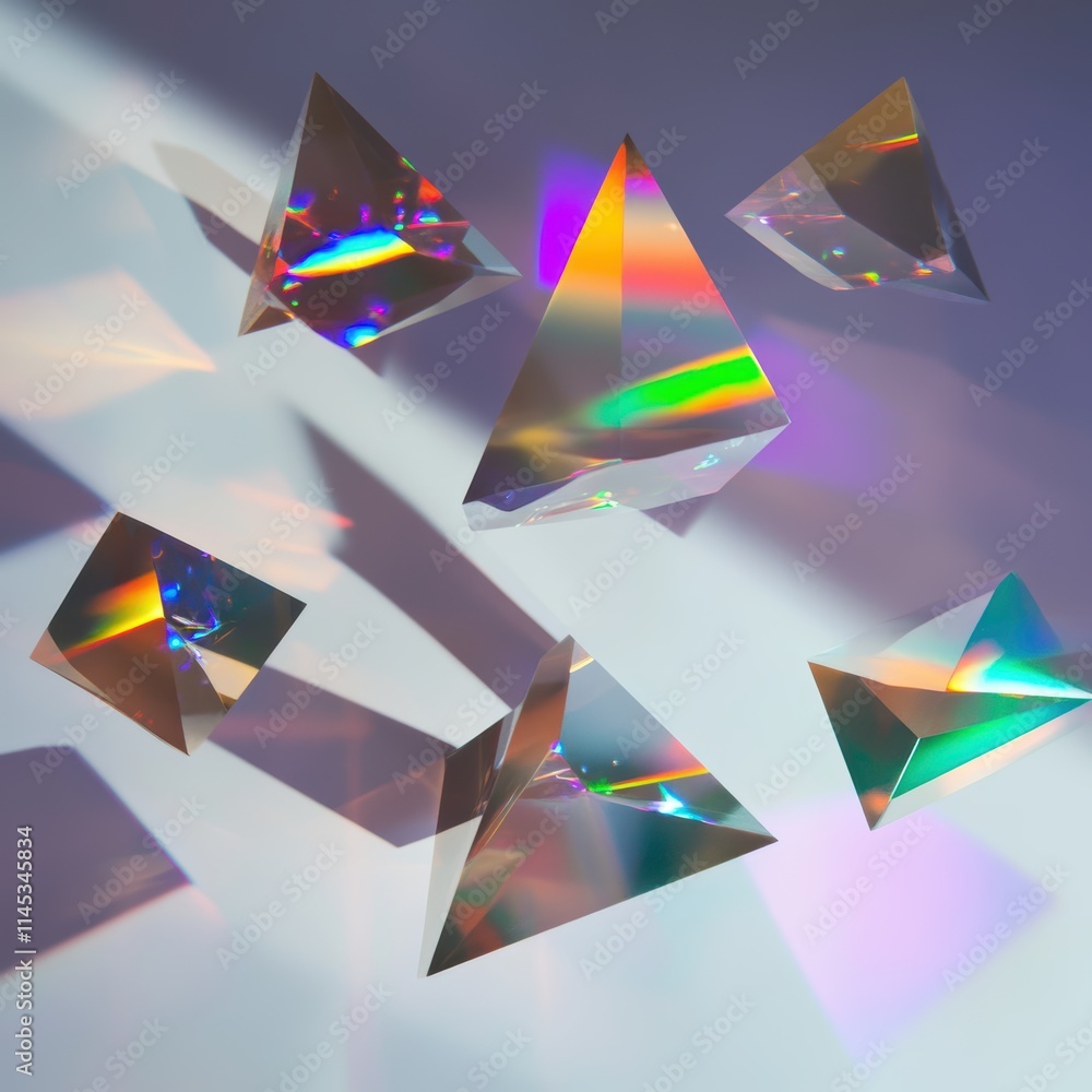 Poster light refraction and colorful reflections in prism structures