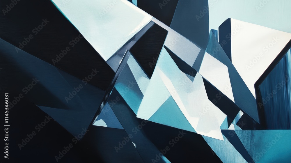 Poster abstract geometric artwork with sharp angles and cool tones