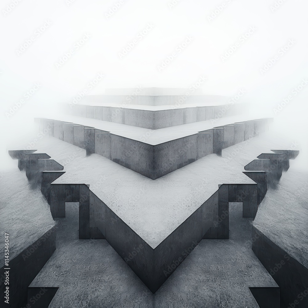 Poster abstract geometric shapes in foggy environment with sharp angles