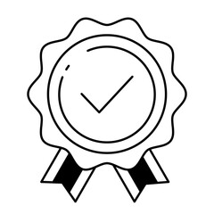 チェックマークのある、シンプルなメダルのベクターアイコン