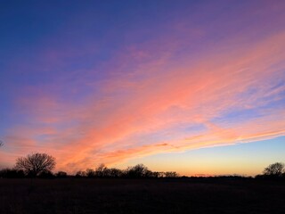 Sunset over rural landscape