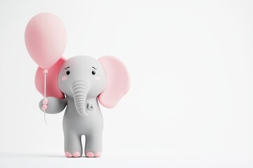 Cute Elephant Holding Pink Balloon in Minimalistic Style
