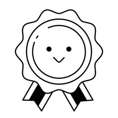 笑顔の絵がついた、シンプルでかわいいメダルのベクターアイコン
