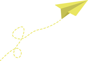 Yellow Paper Plane with Dotted Flight Paths