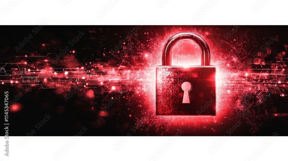 Aufkleber red glowing digital lock graphic against dark background with light trails and circuitry design. rep