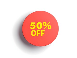 A red circular sticker with the text "50% OFF" in bold yellow font on a plain white background