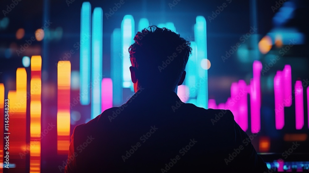 Aufkleber vibrant stock market trader analyzing data with graphs and charts
