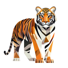 Simple Geometric Tiger Full Body – Bold Vector Illustration with Original Colors  
